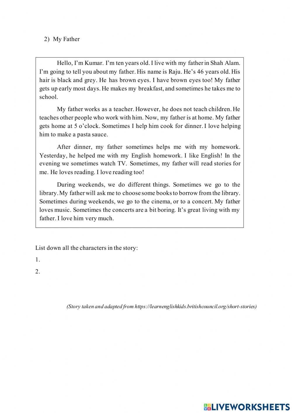 Worksheet-character in stories