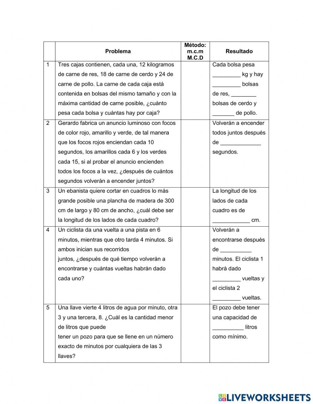 Problemas de m.c.m y M.C.D