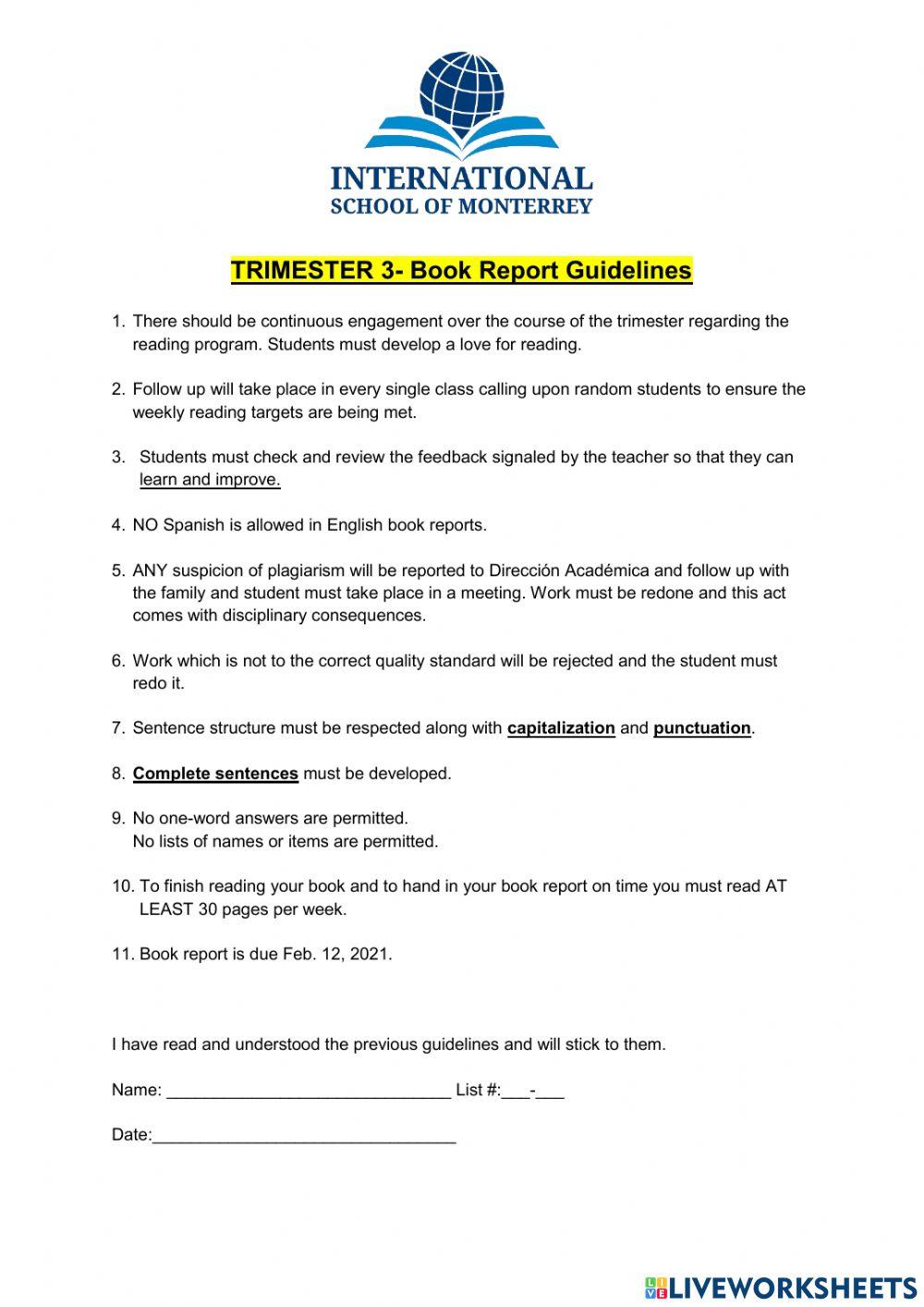 Book Report part 0 of 11 GUIDELINES