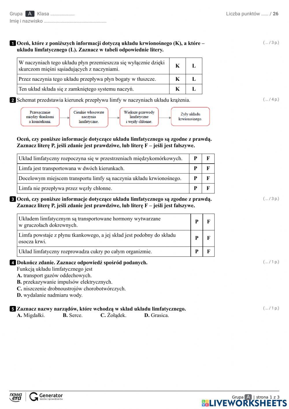 Układ immunologiczny - karty pracy