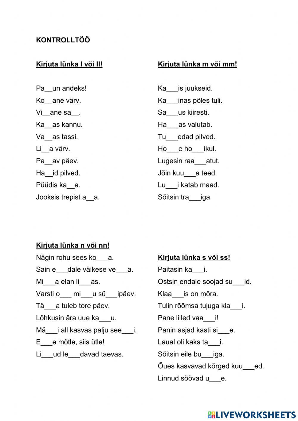 L, M, N, R ja S hääliku pikkus + omadussõnad