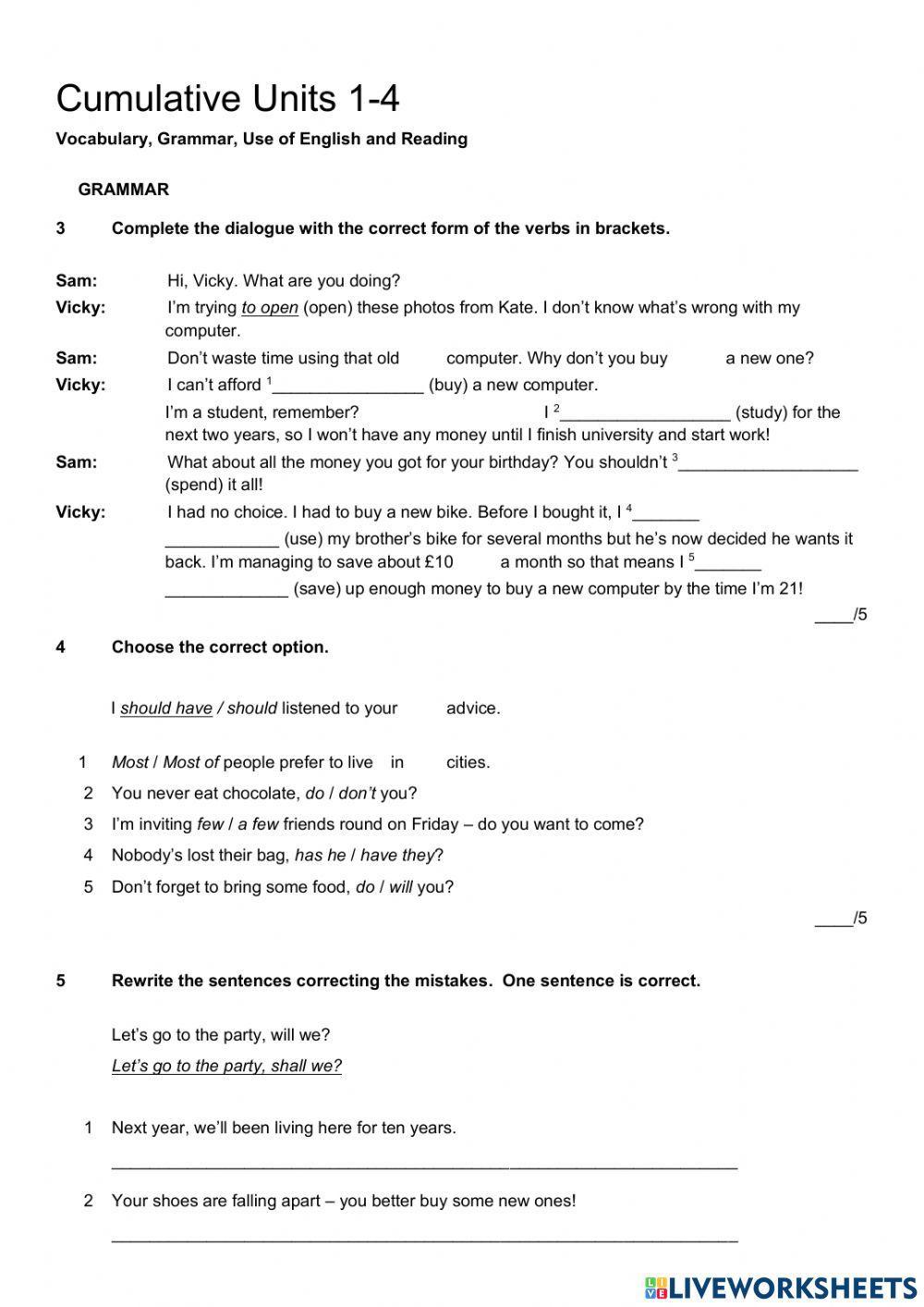 Focus 4 Cumulative test 1-4