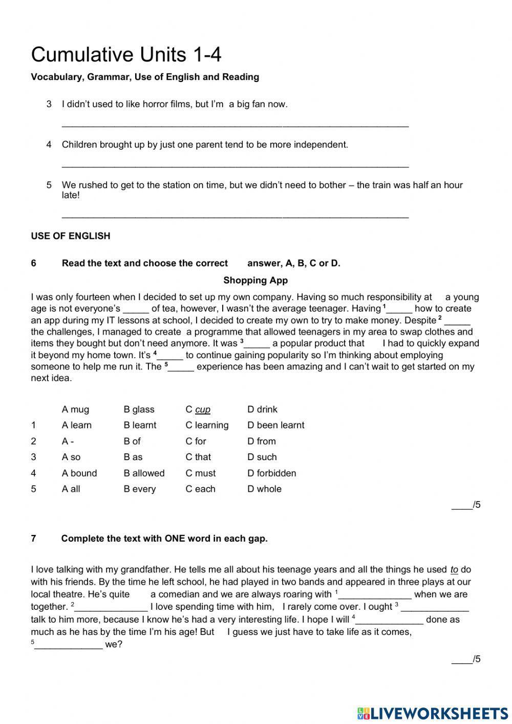 Focus 4 Cumulative test 1-4