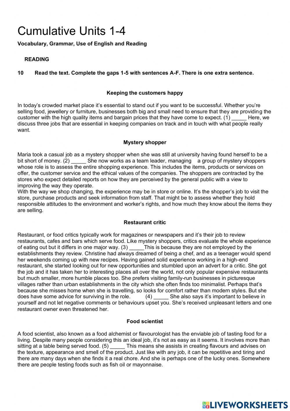 Focus 4 Cumulative test 1-4