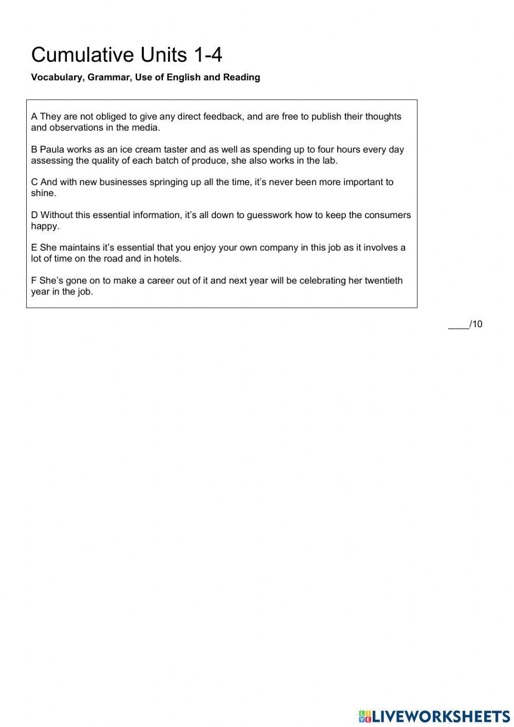 Focus 4 Cumulative test 1-4