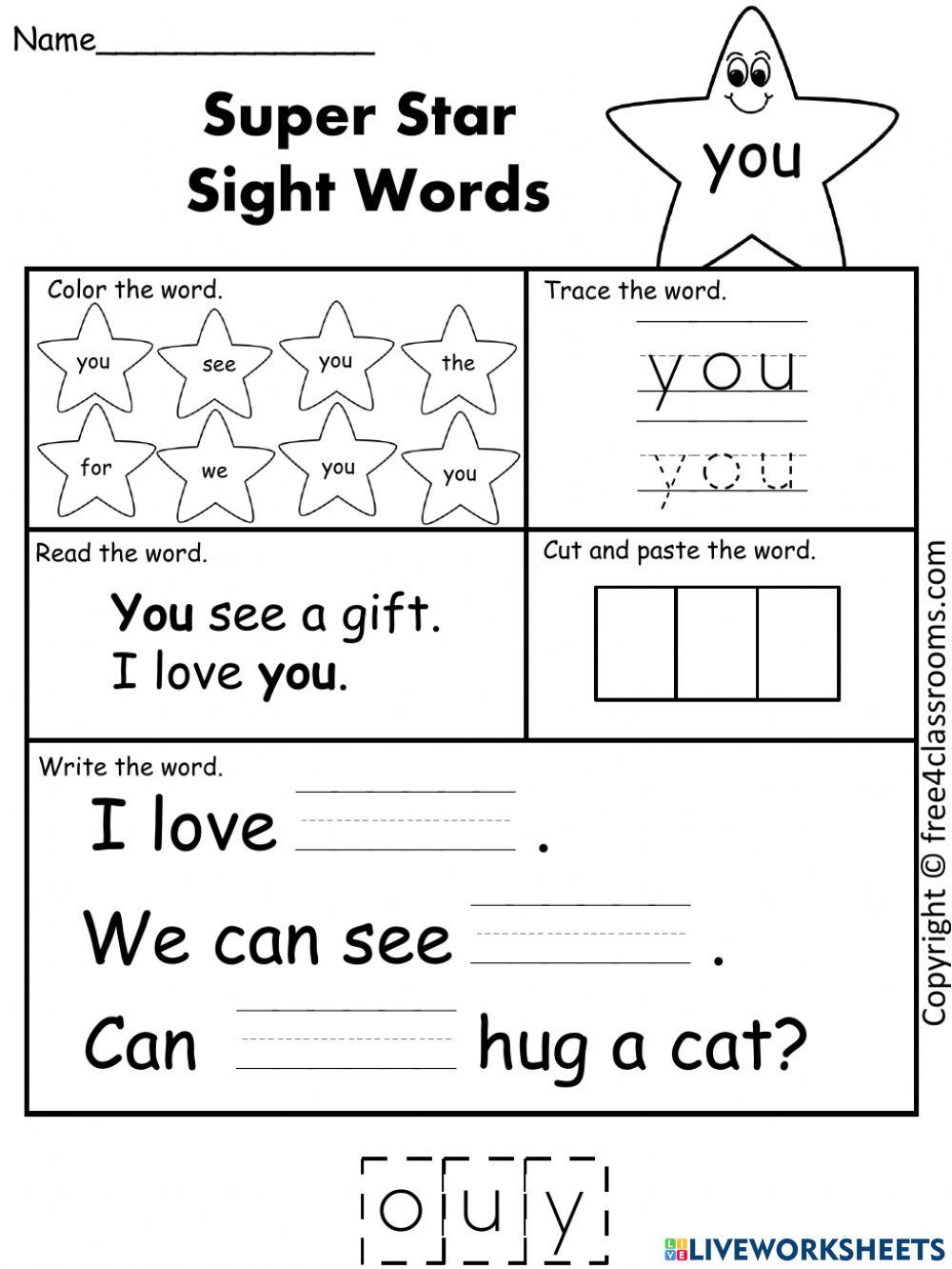 Superstar Sight Word YOU online exercise for Live Worksheets