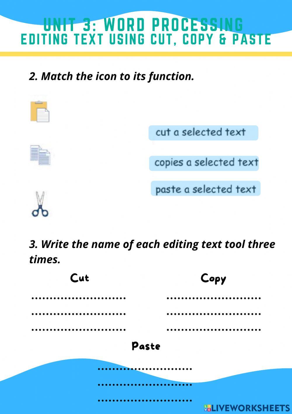 Editing Text Using Cut, Copy and Paste