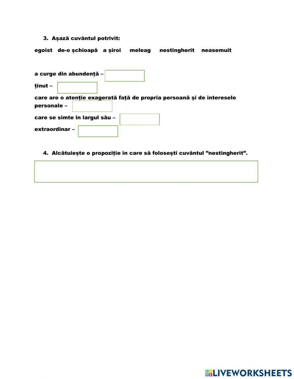 Test fulger-Vocabular