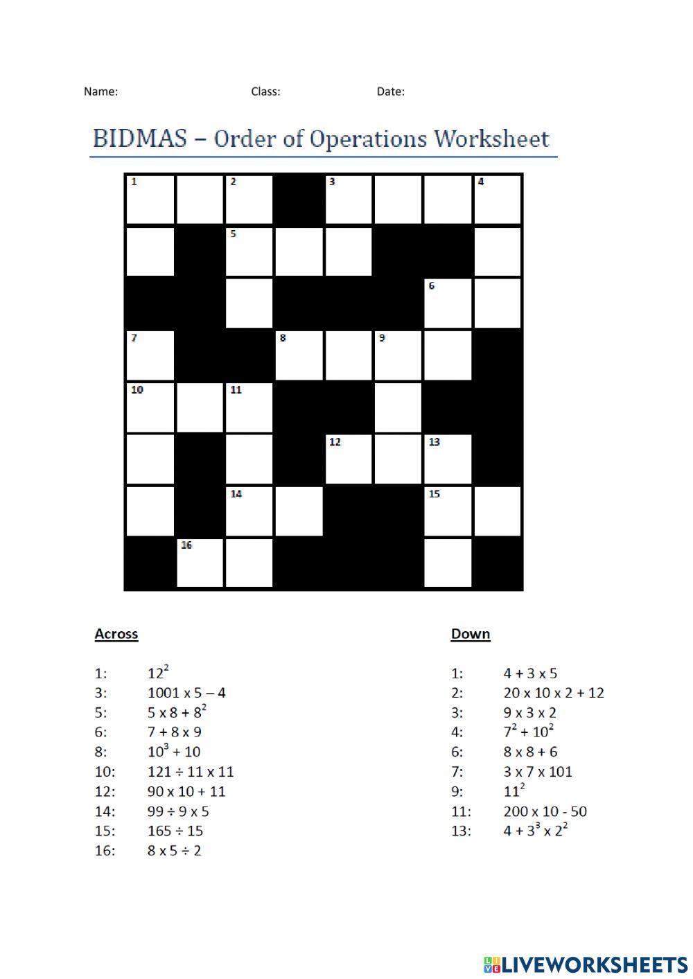Order Of Operations Puzzle Worksheets
