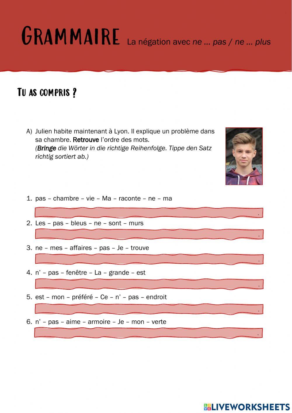 La négation avec ne pas - ne plus (F7)