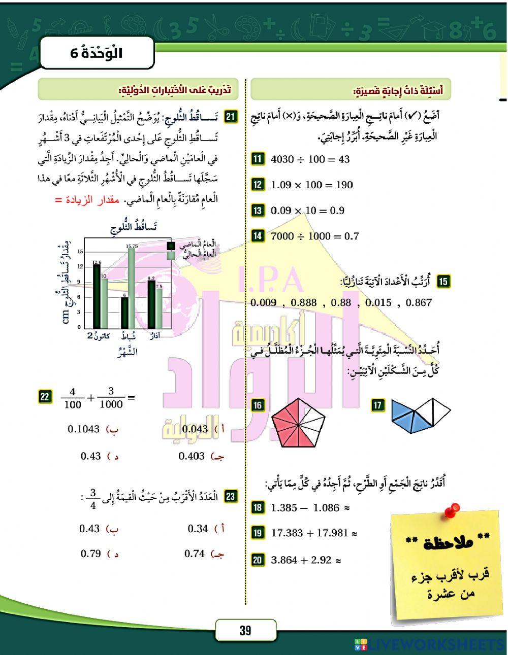 اختبار الوحدة السادسة