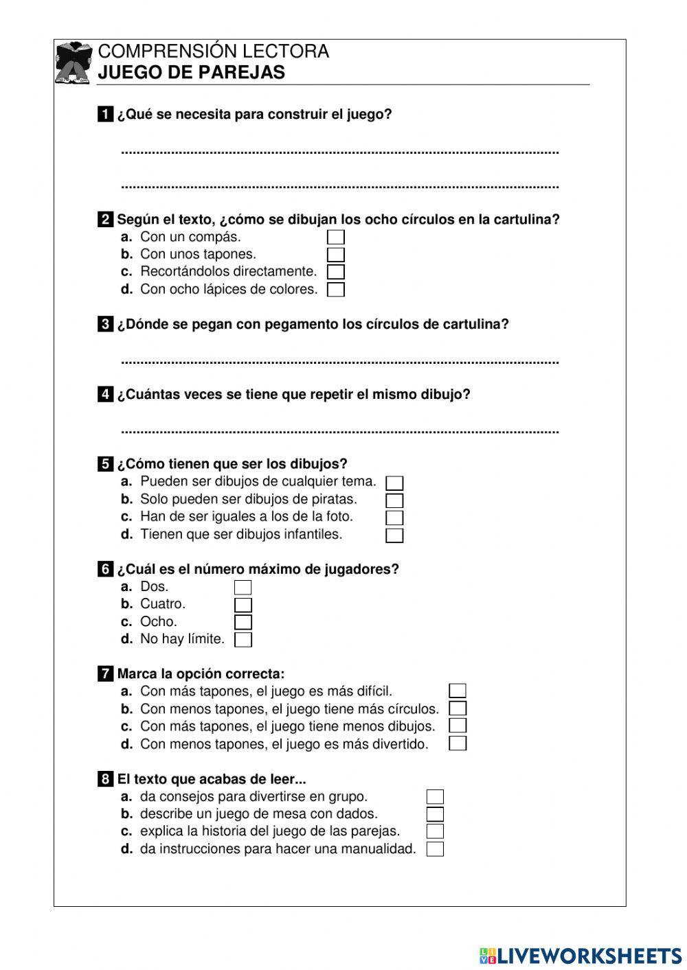 801780 | Comprensión lectora juego de parejas | bcamps