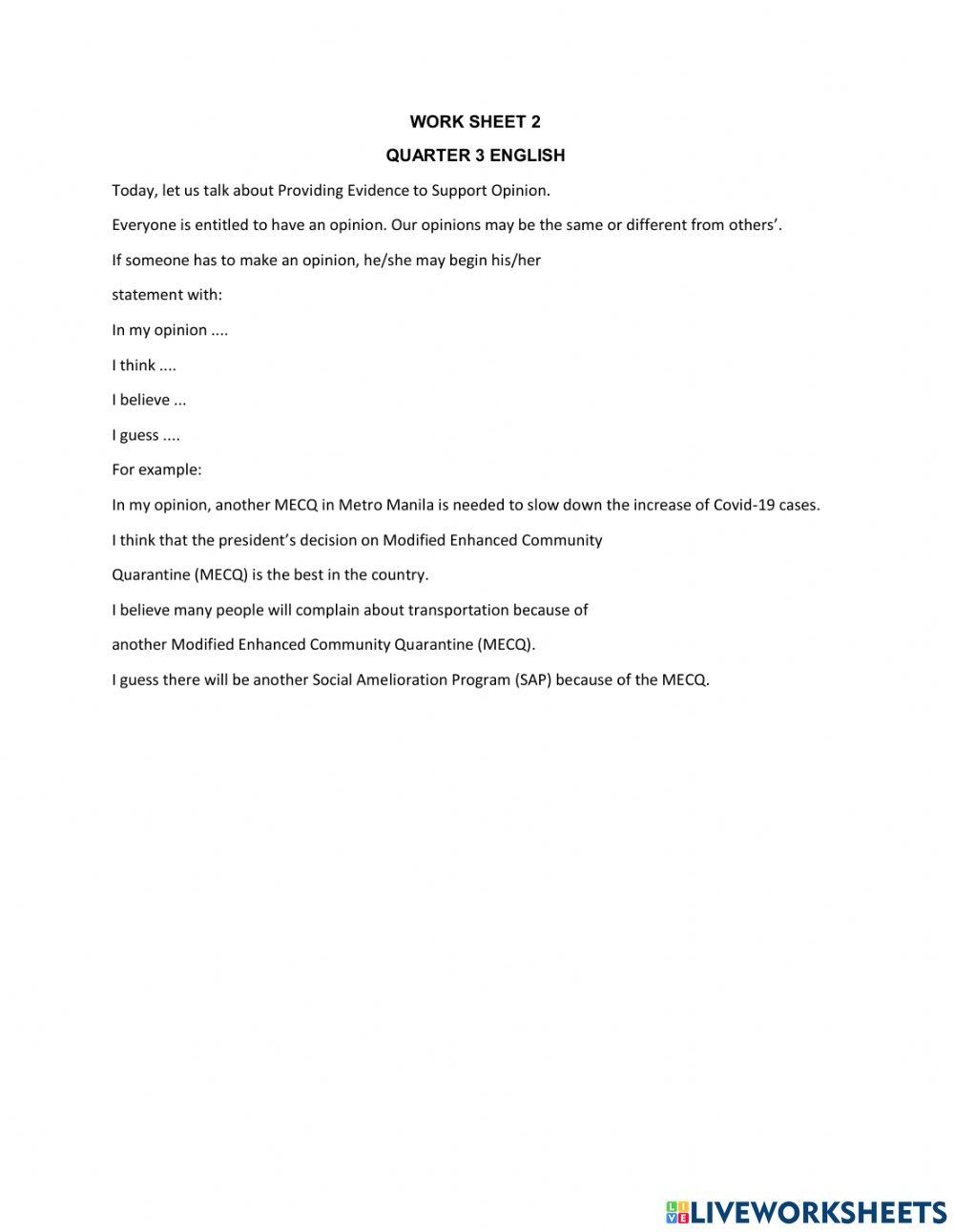 Supporting opinions week 2 q3