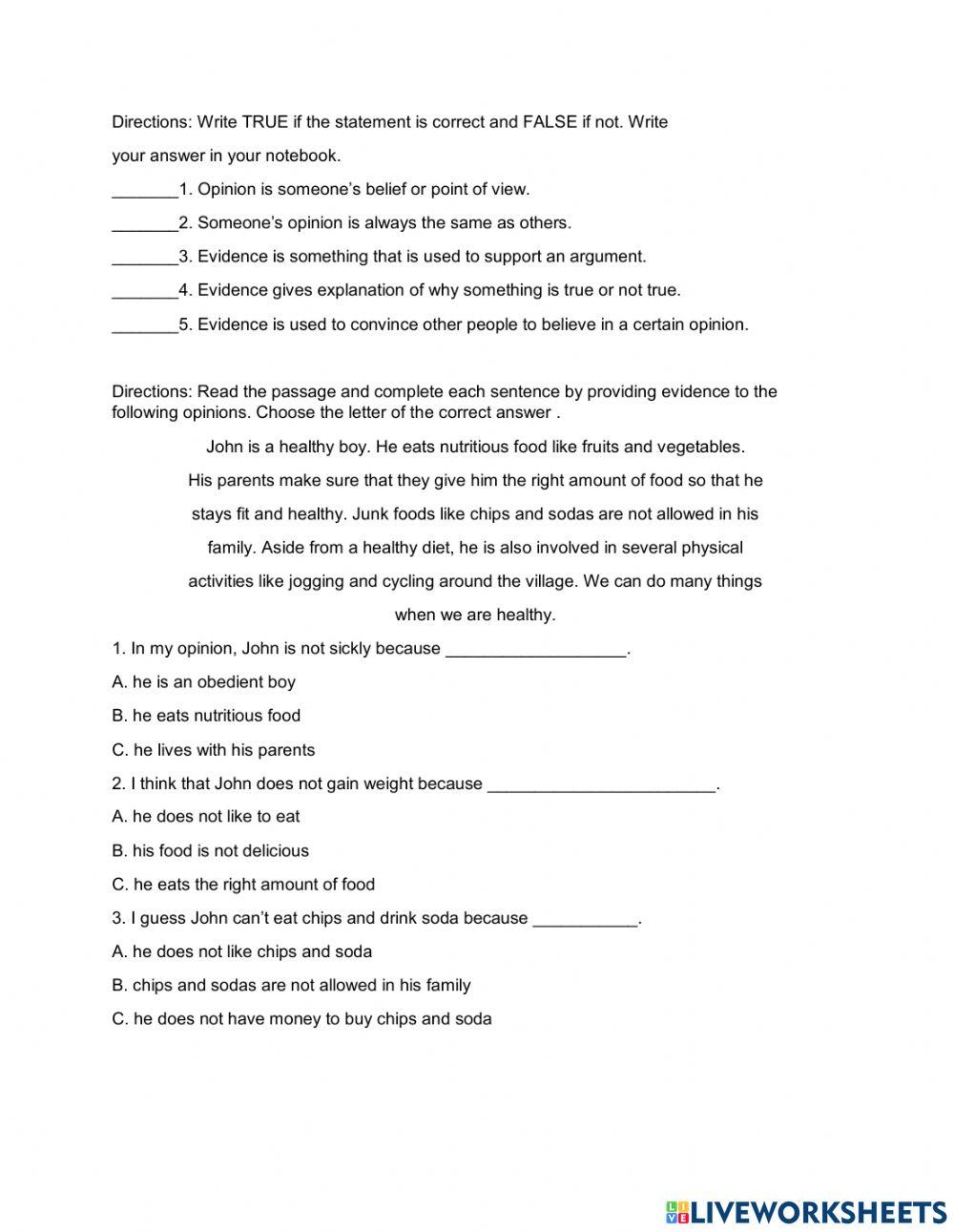 Supporting opinions week 2 q3