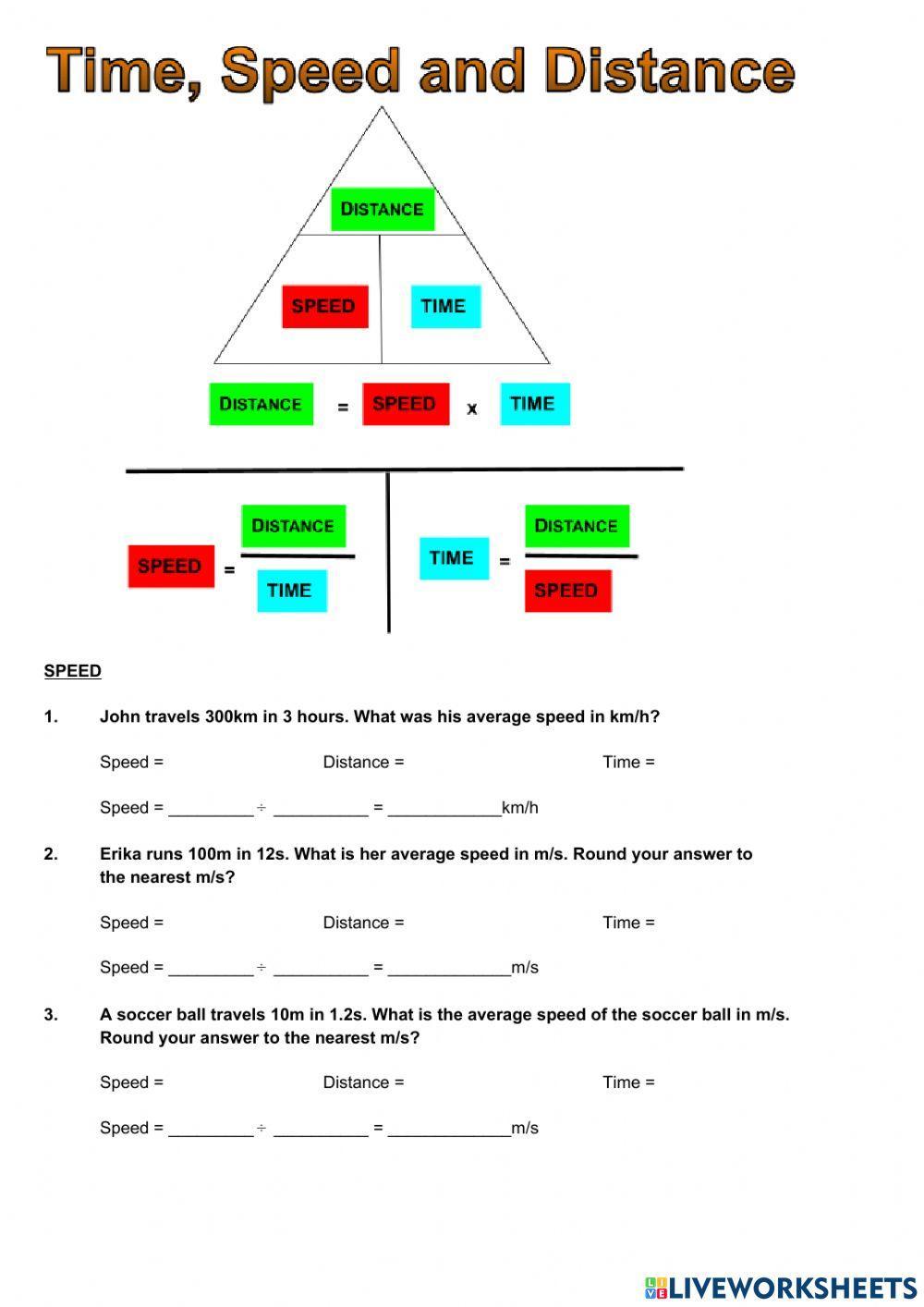 Time Distance Speed Worksheet Speed Distance And Time Worksh