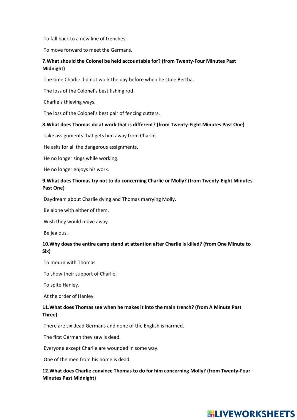 PRIVATE PEACEFUL - Michael Morpurgo - Quiz