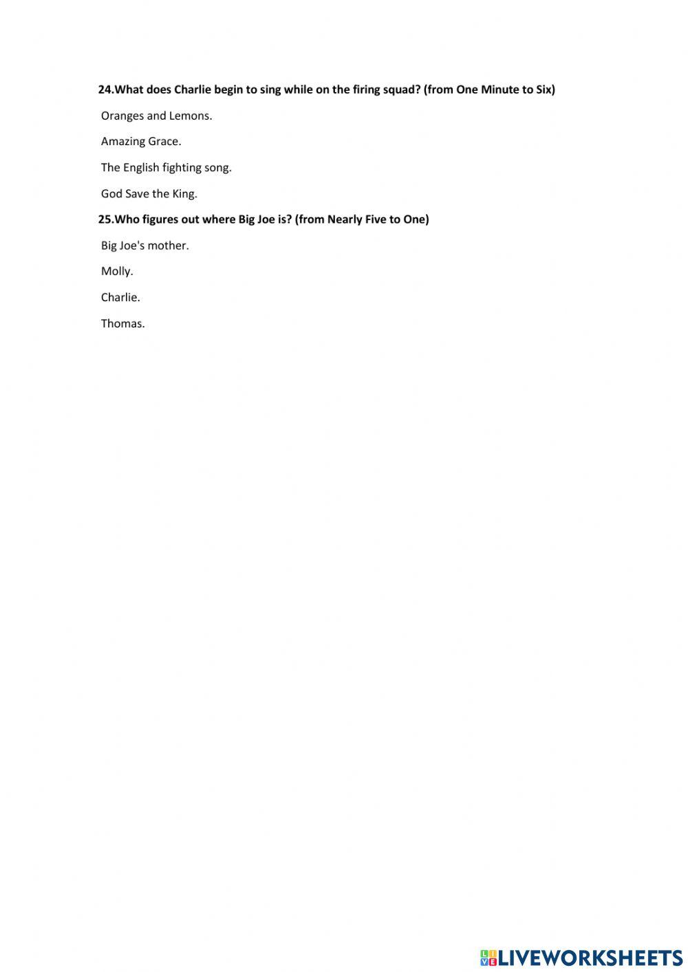 PRIVATE PEACEFUL - Michael Morpurgo - Quiz