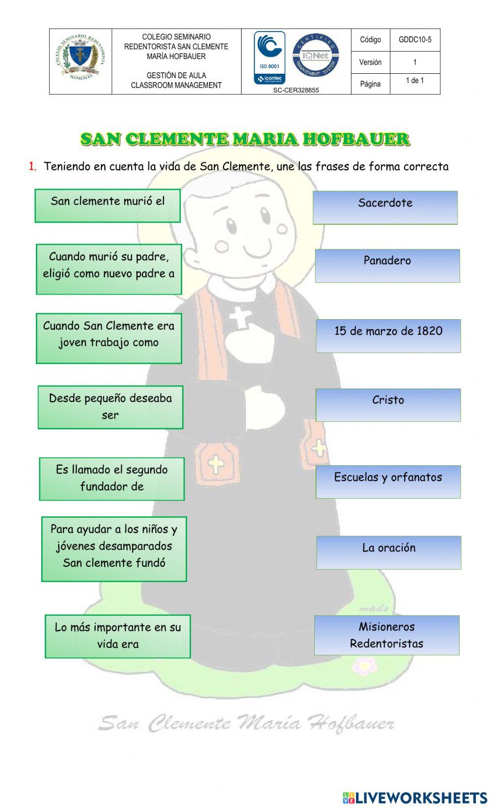 Actividad - San Clemente Maria Hofbauer