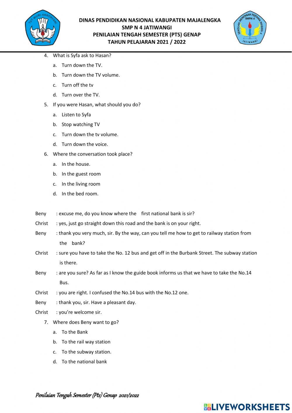 Pts bahasa inggris kelas 8 2021