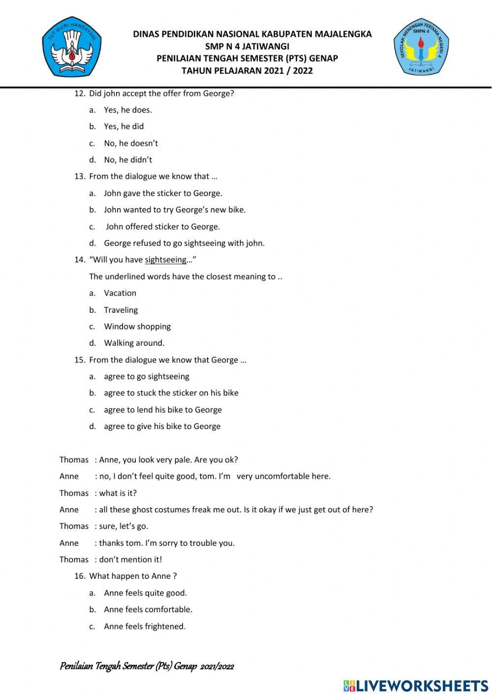 Pts bahasa inggris kelas 8 2021