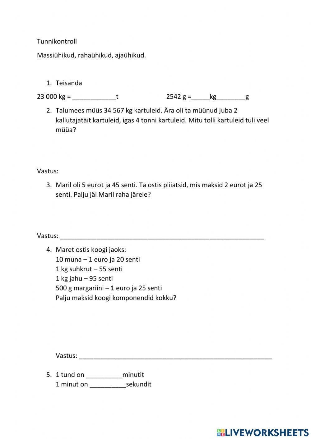 Massiühikud, rahaühikud, ajaühikud