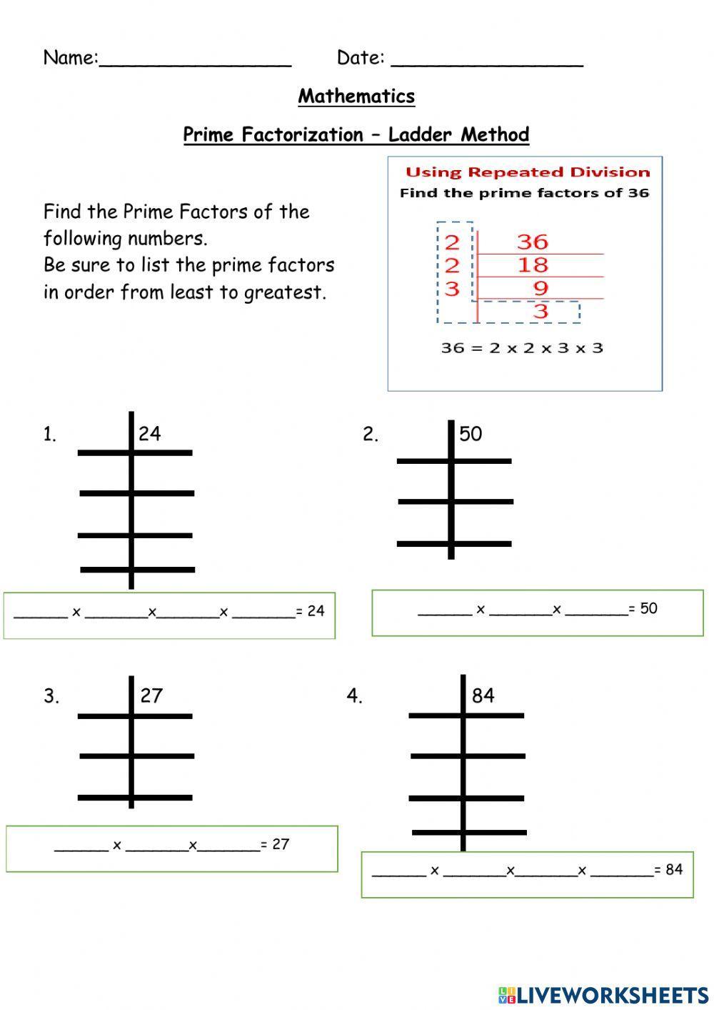 Prime Factorization - Ladder Method