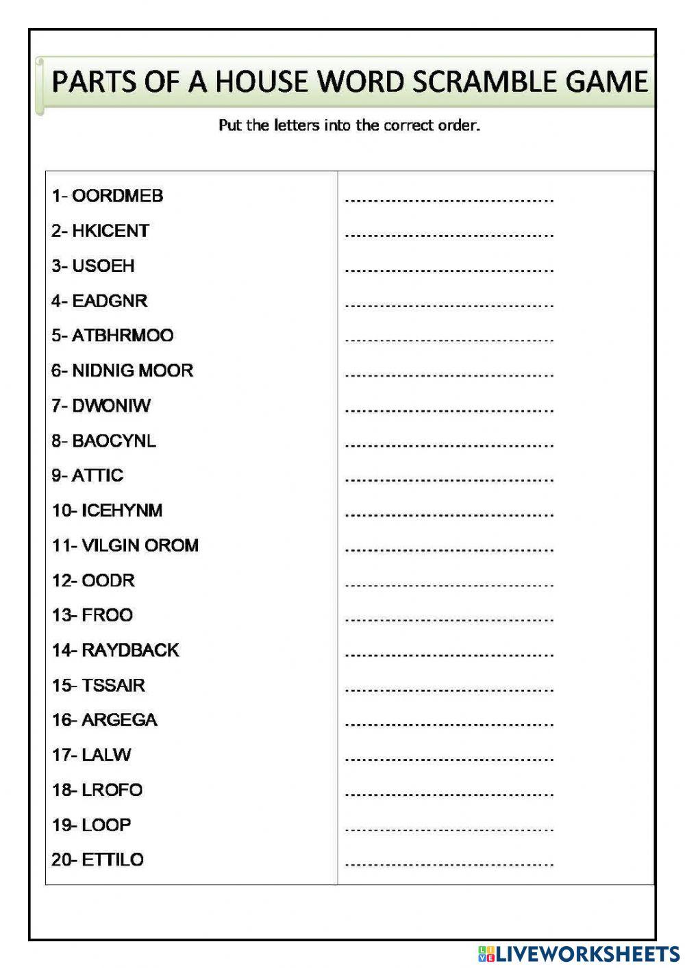 Vocabulary house test