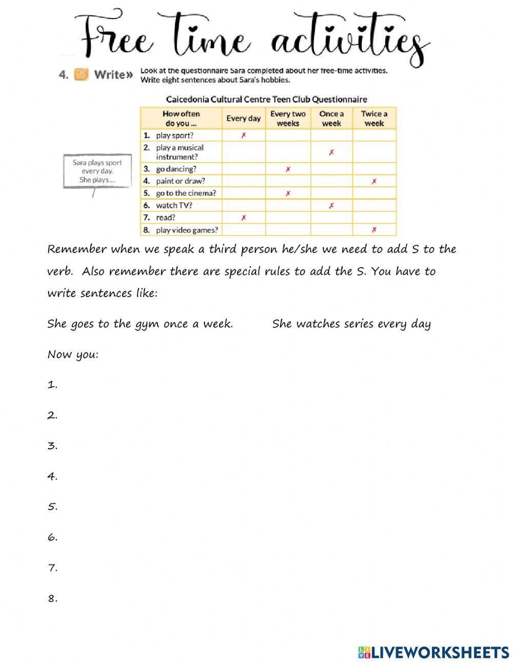 Free time activities online exercise for beginner | Live Worksheets