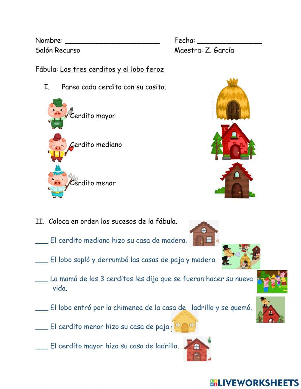 Orden de sucesos: Los tres cerditos