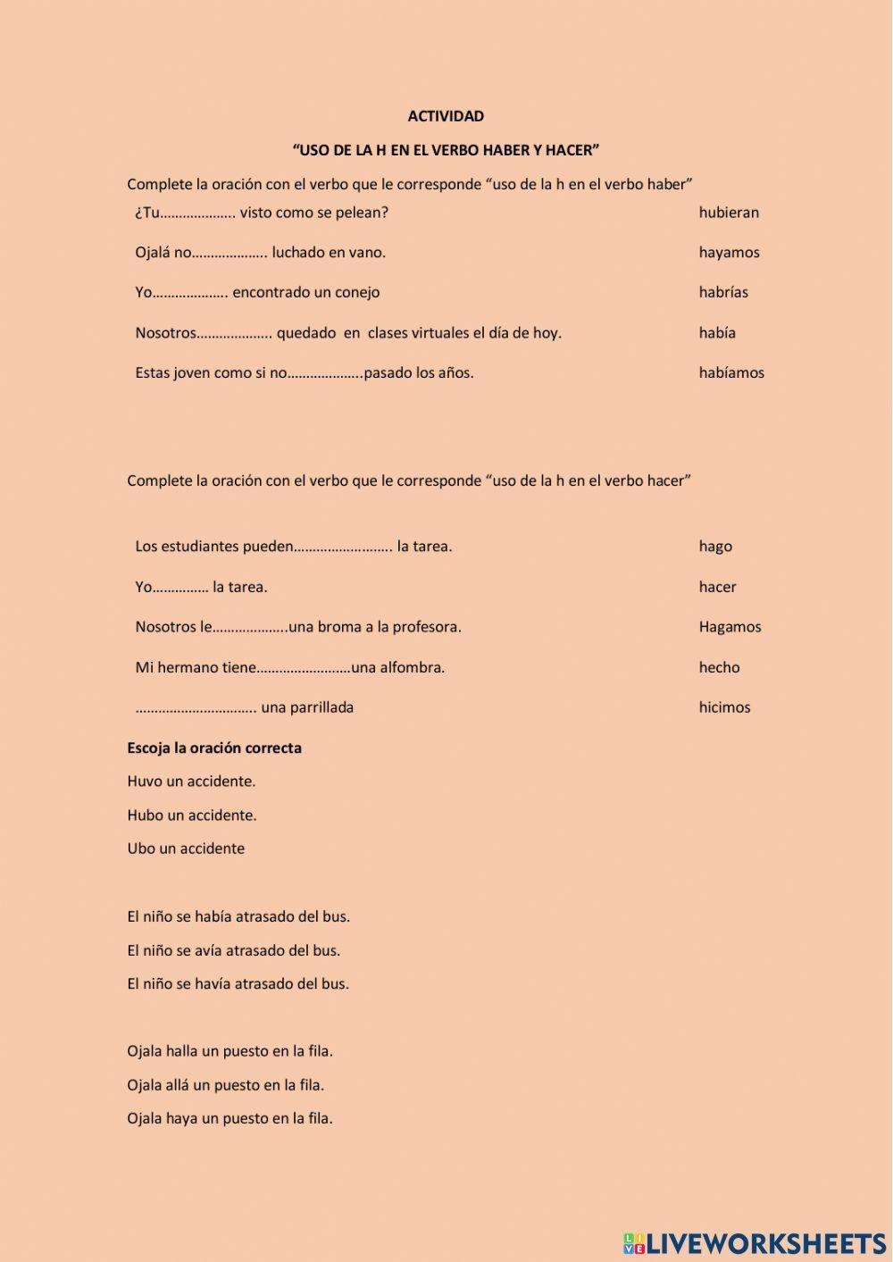 Uso de la h en el verbo hacer Y haber