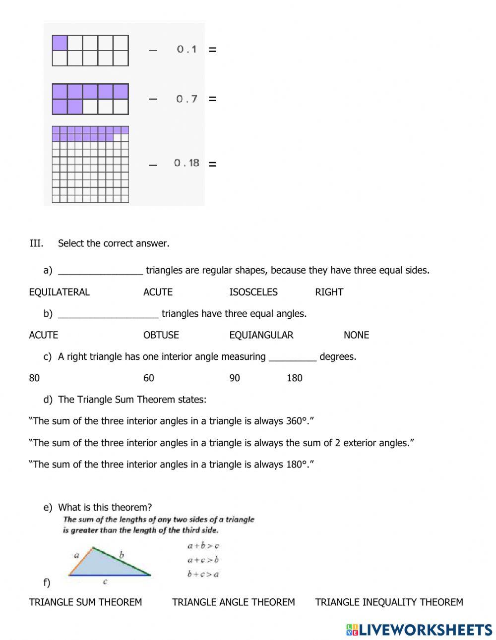 6th Grade Math Test TRIM 2 worksheet | Live Worksheets