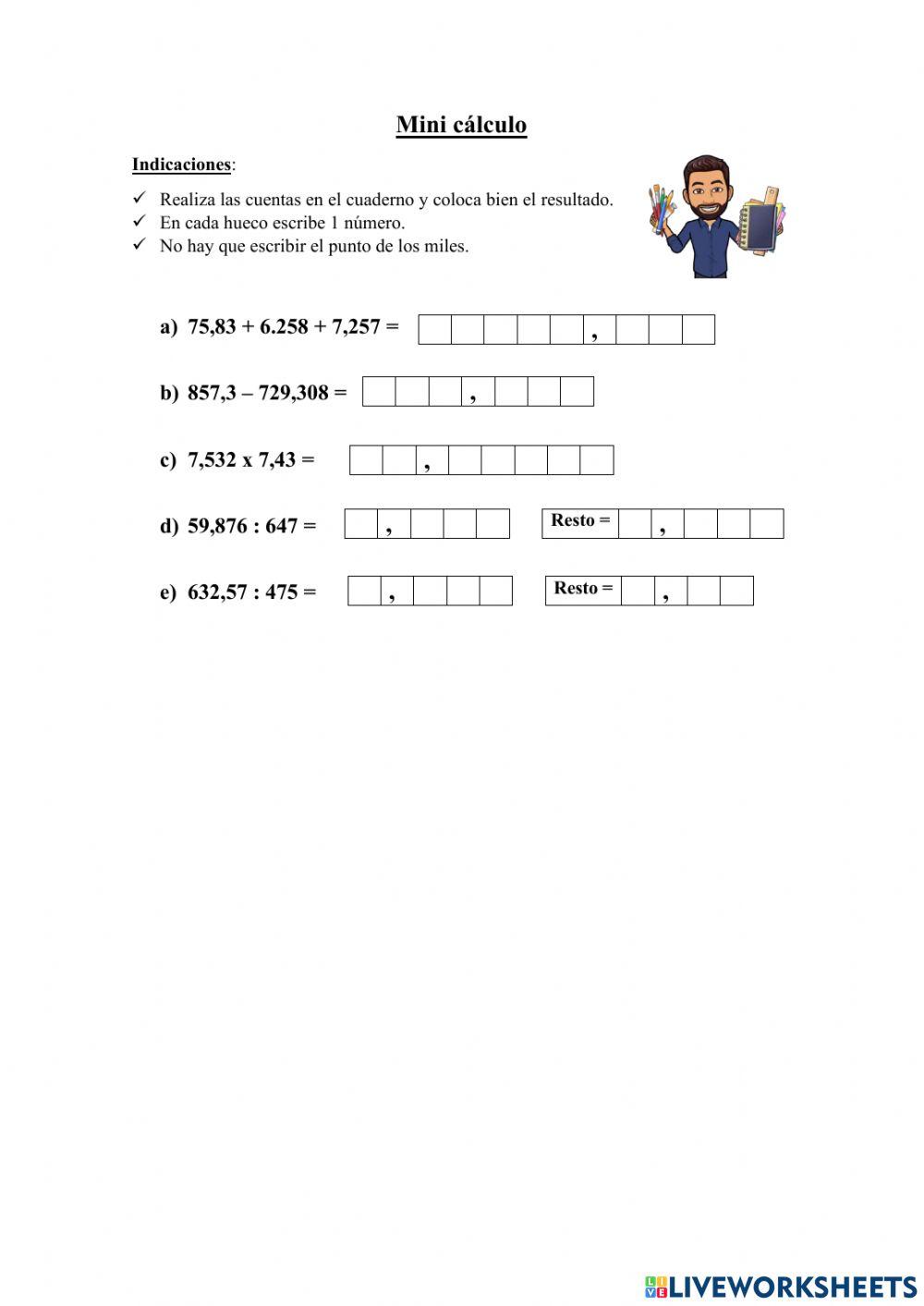 Mini cálculo con decimales