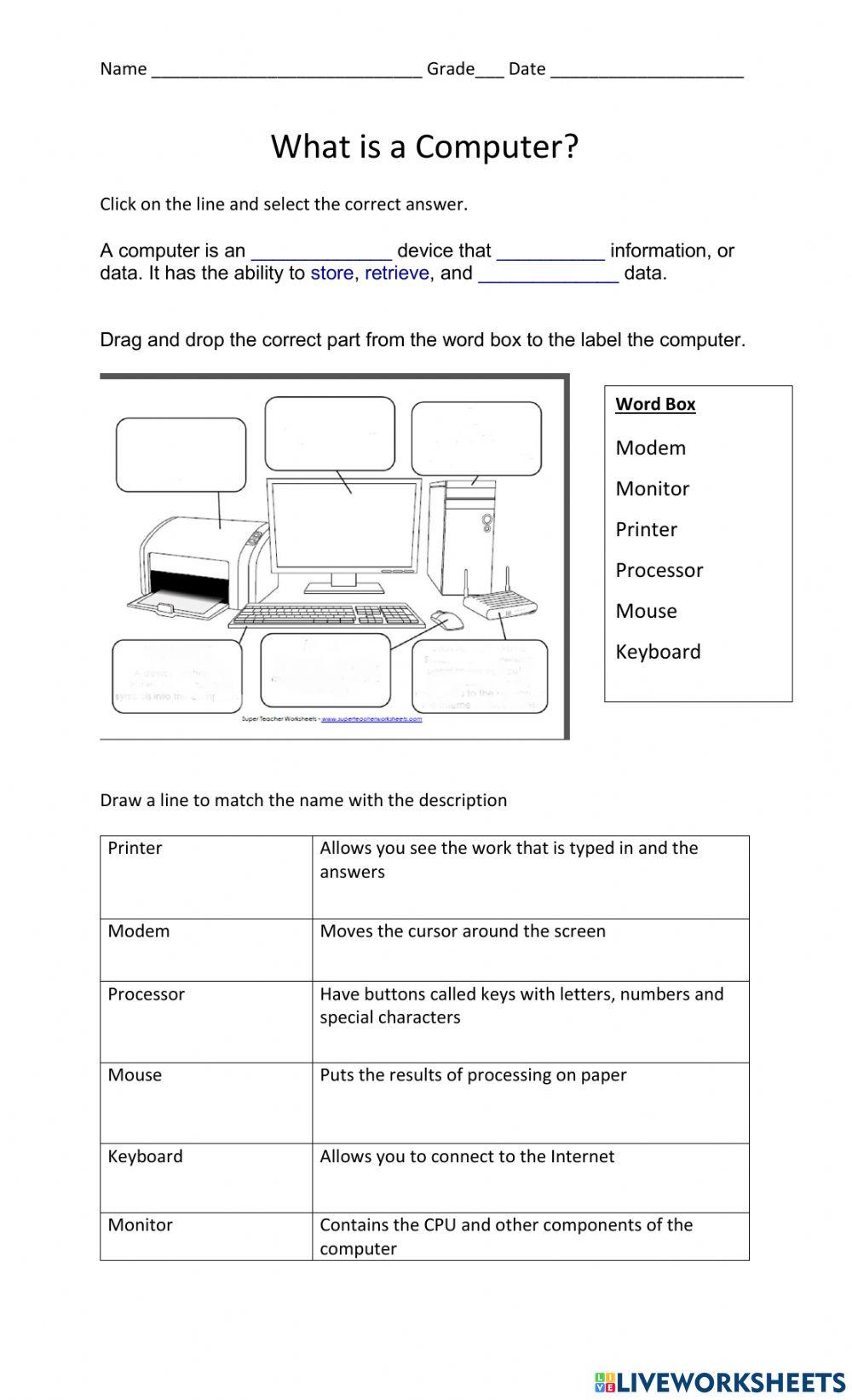 What is a computer? interactive worksheet | Live Worksheets