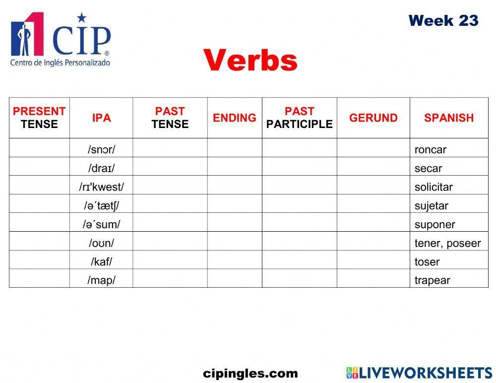 Verbs and At the Beach Week 23