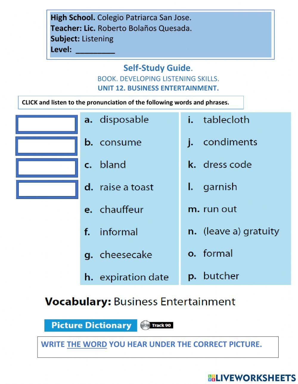 Unit 12, developing. business entertainment.