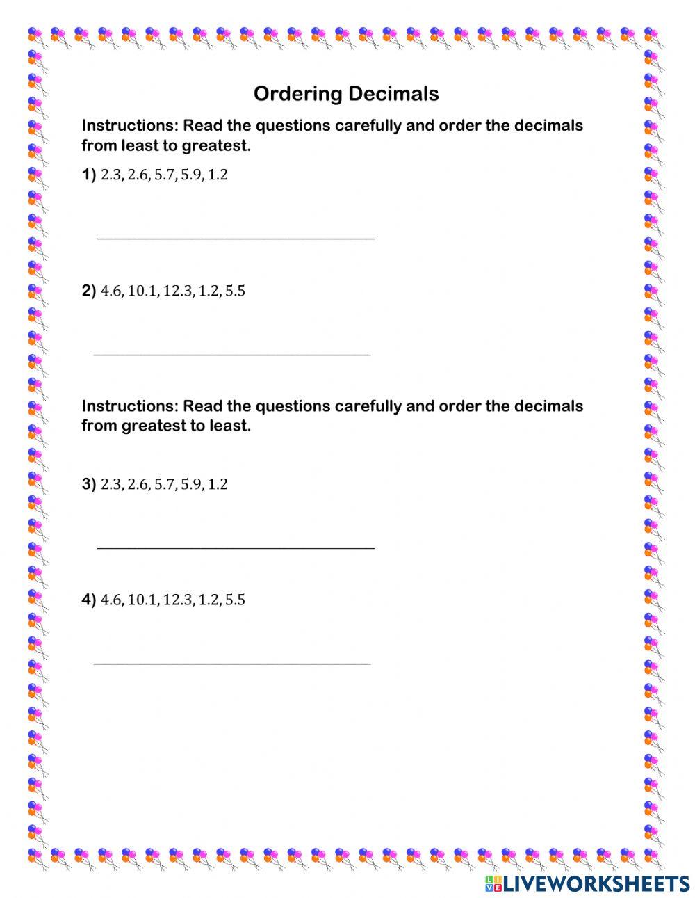 Comparing and Ordering decimals