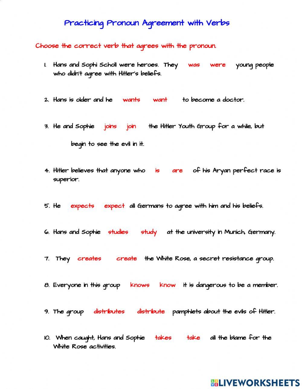 Practicing Pronoun and Verb Areement