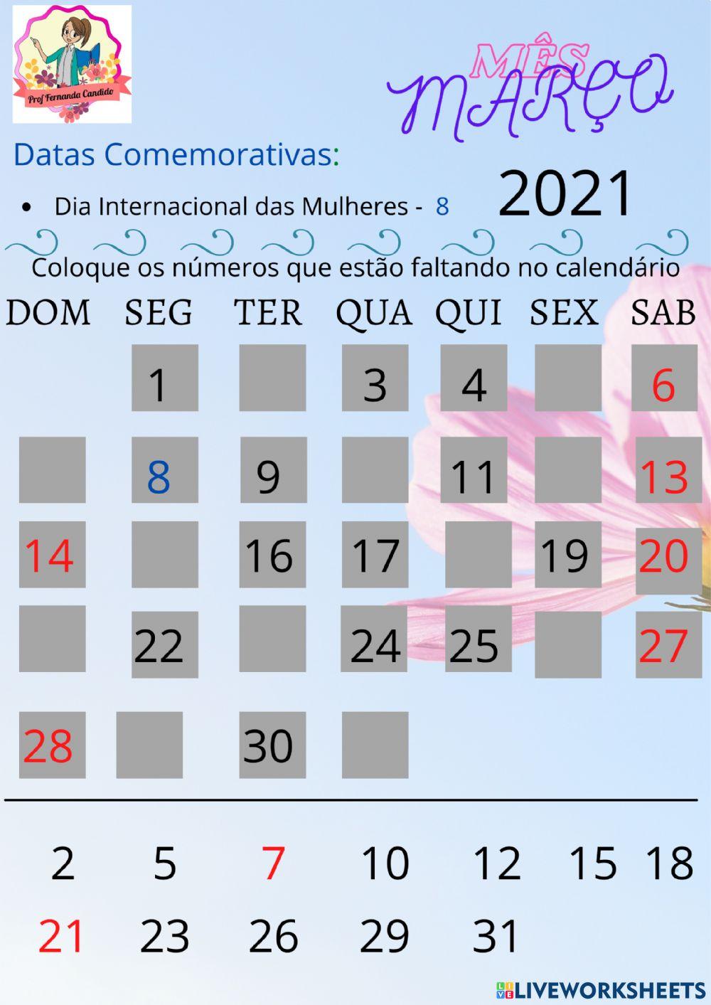 Calendário Março
