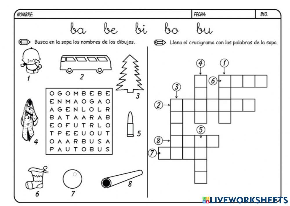 Sopa letras  y crucigrama de la  b