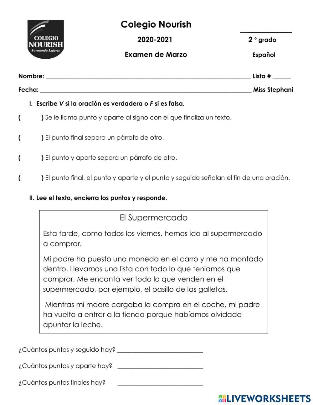 Examen de español 2°