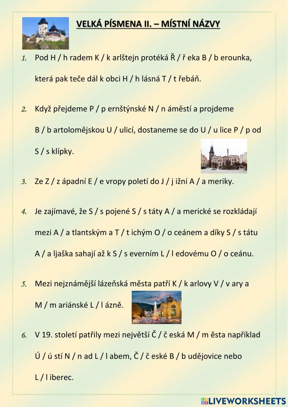 Velká písmena - místní názvy