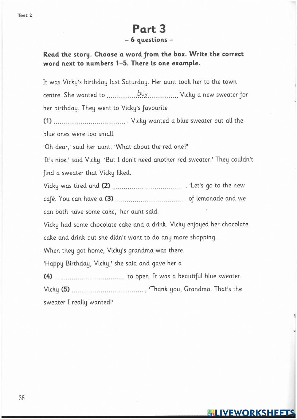 Movers reading 2 2 parts 1 2 3 online exercise for live worksheets