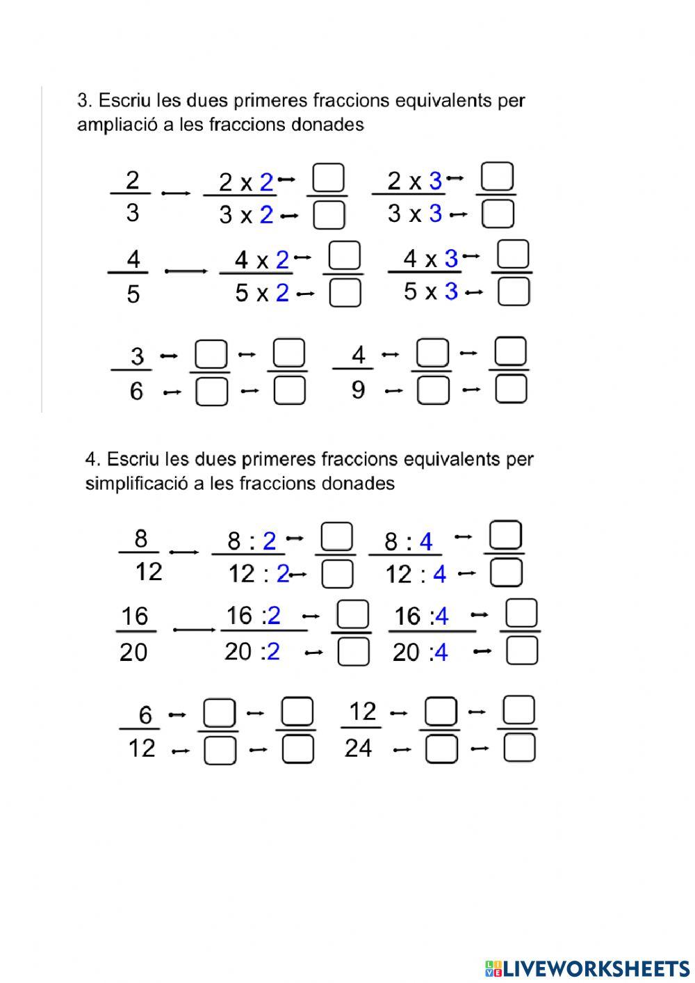 Fraccions, activitats diverses