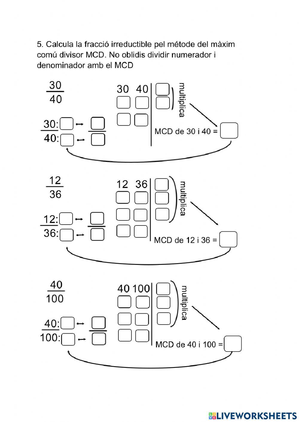 Fraccions, activitats diverses