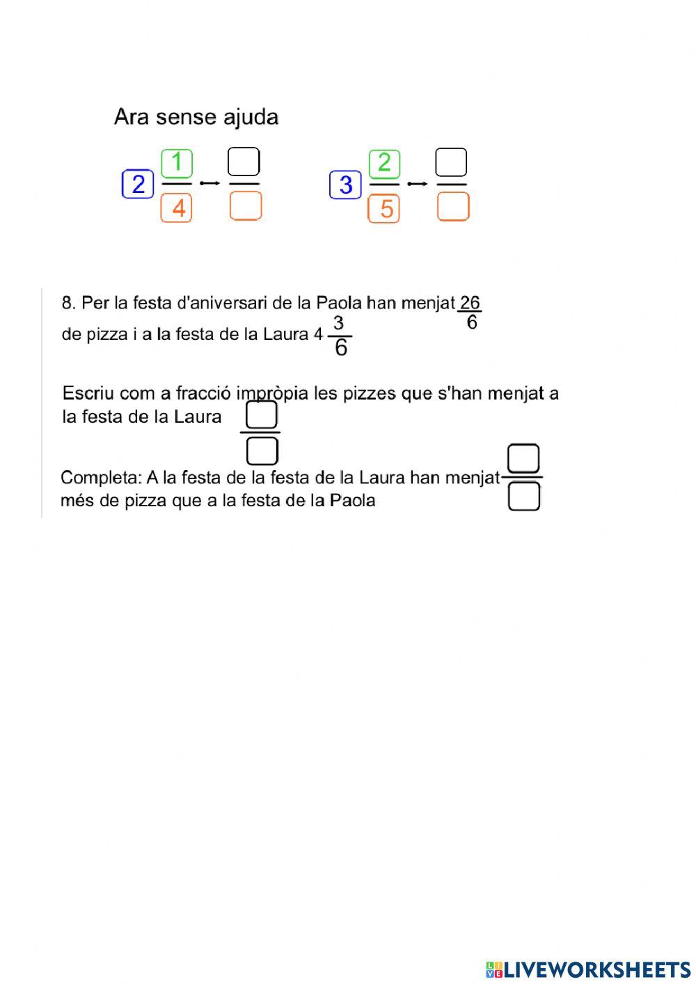 Fraccions, activitats diverses