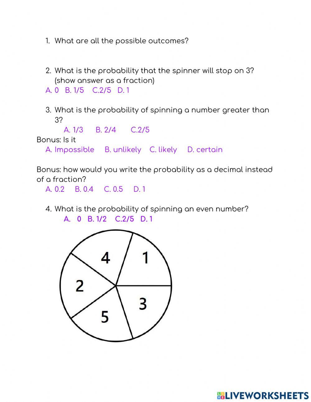 Probability worksheet activity | Live Worksheets