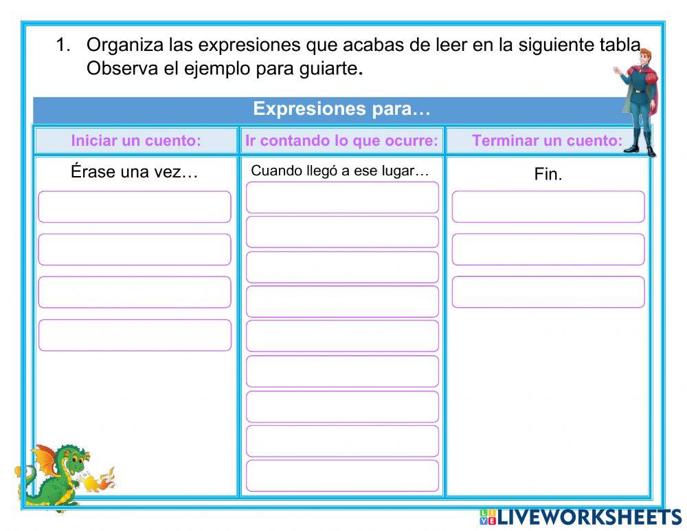 Expresiones para escribir cuentos