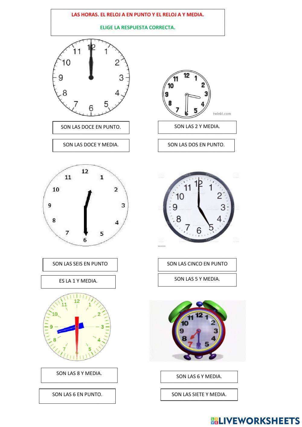 Las horas. Las horas a y media y las horas a en punto.