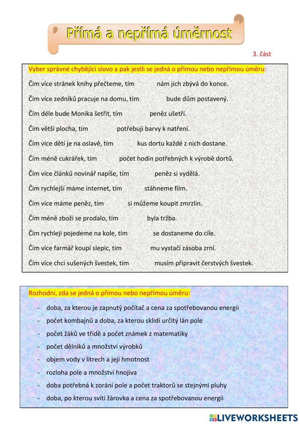 Přímá a nepřímá úměrnost - 3.část