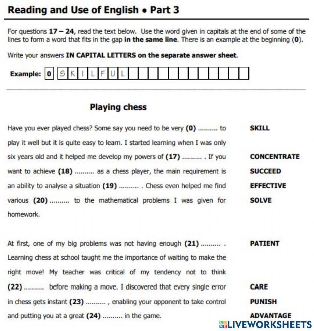Fce reading part 3 worksheet | Live Worksheets